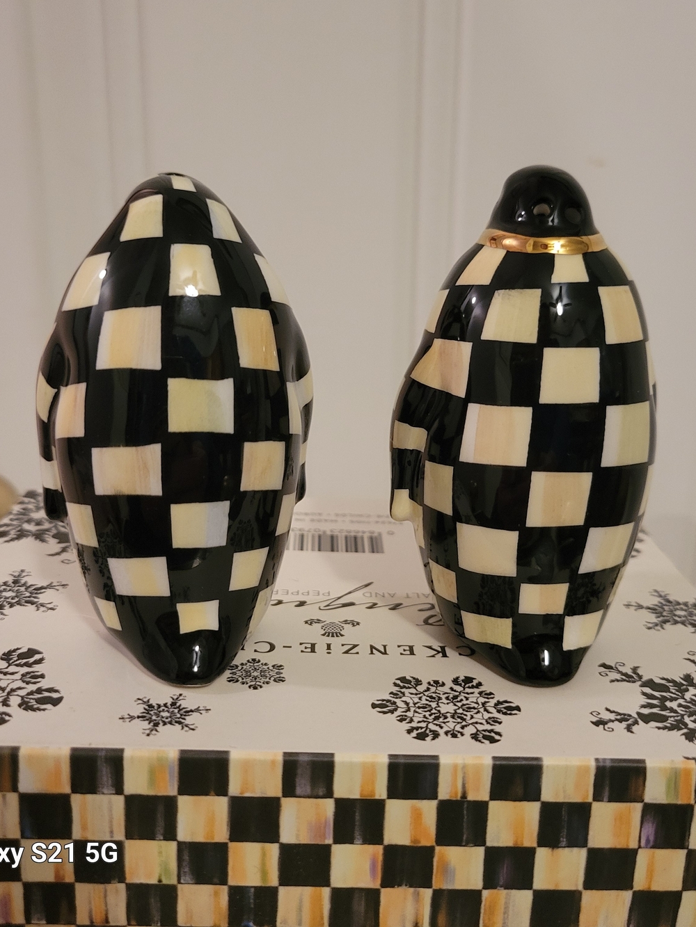 MacKenzie-Childs Black and White Check Penguin Salt & Pepper Shakers - Picture 3 of 7